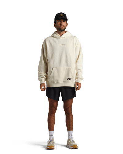 reality run logo fleece hoodie sand rr 21 0002 onmodel 03