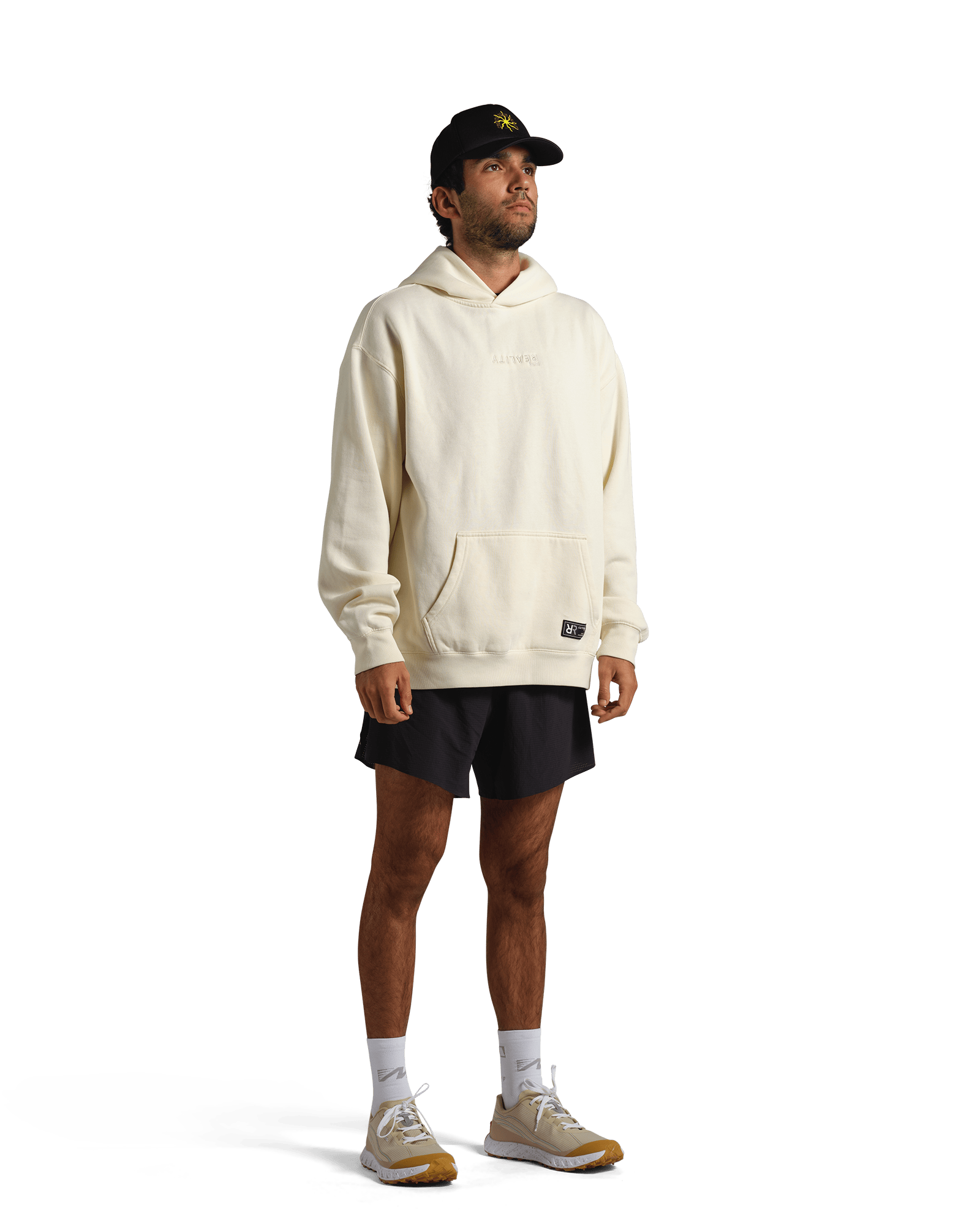 reality run logo fleece hoodie sand rr 21 0002 onmodel 04